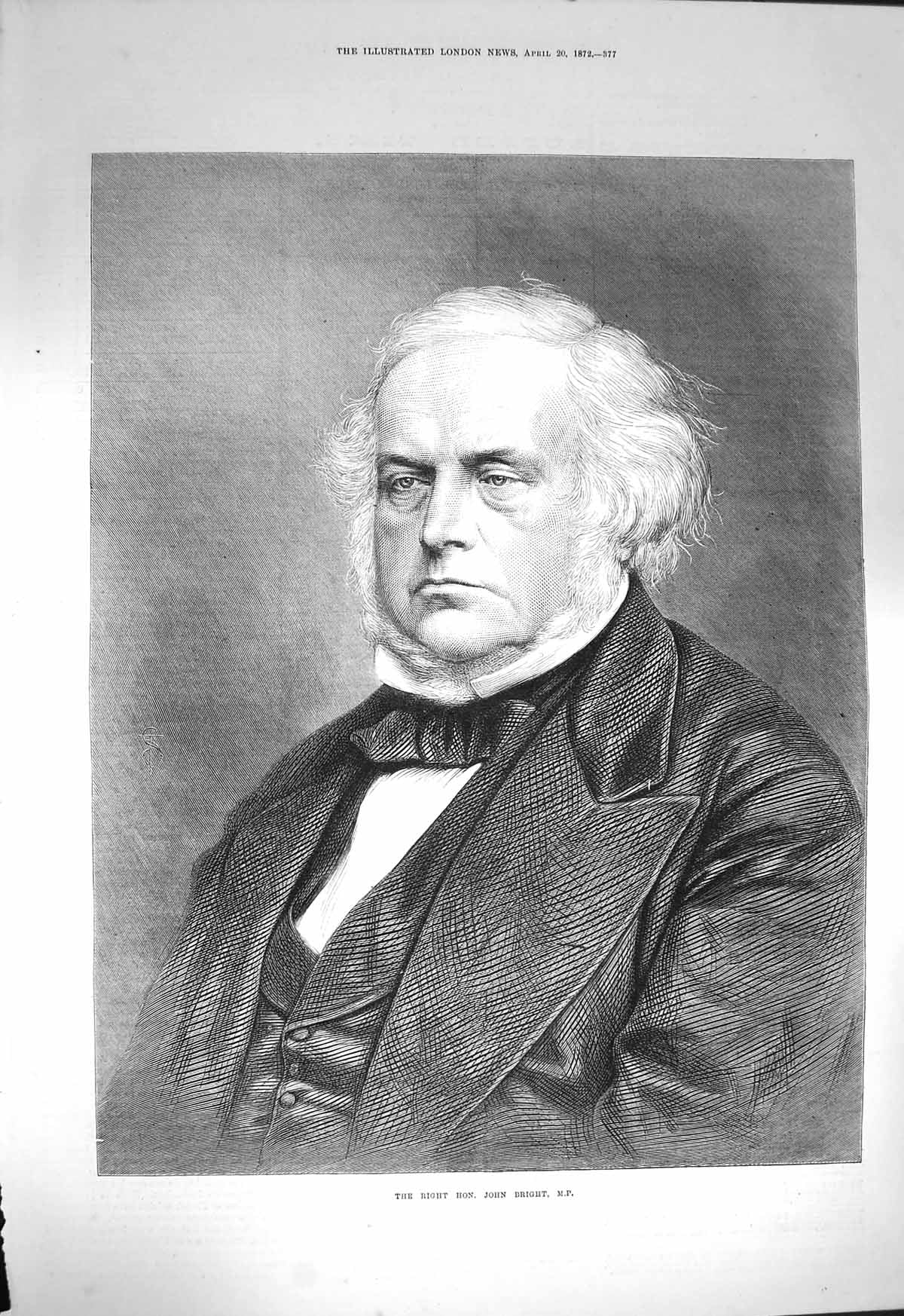 Original Old Antique Print 1872 Portrait John Bright Member Parliament 19th