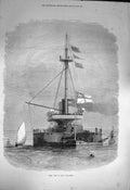 Original Old Antique Print 1872 Stern View H.M.S. Thunderer Ship War Gun-Ca 19th
