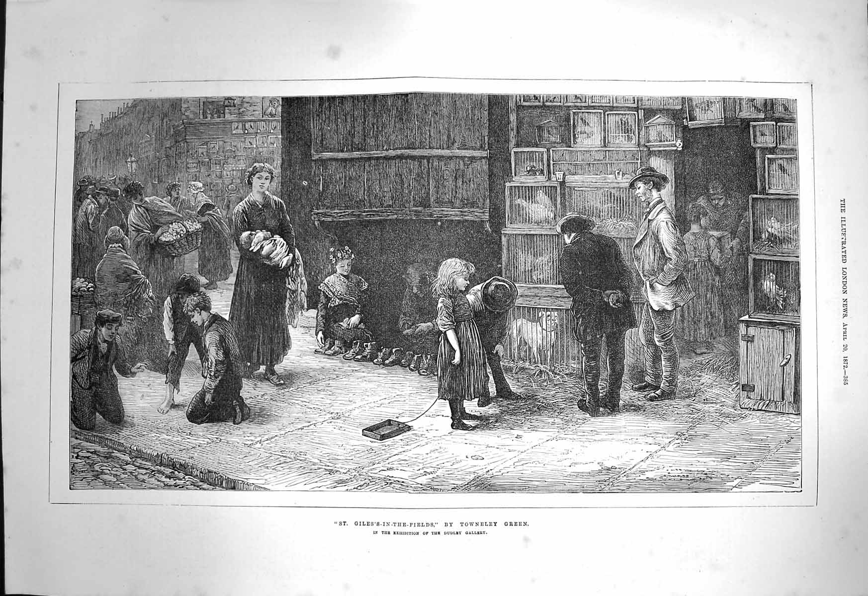 Old Antique Print 1872 St. Giles'S-In-The-Fields Animal Market Towneley 19th