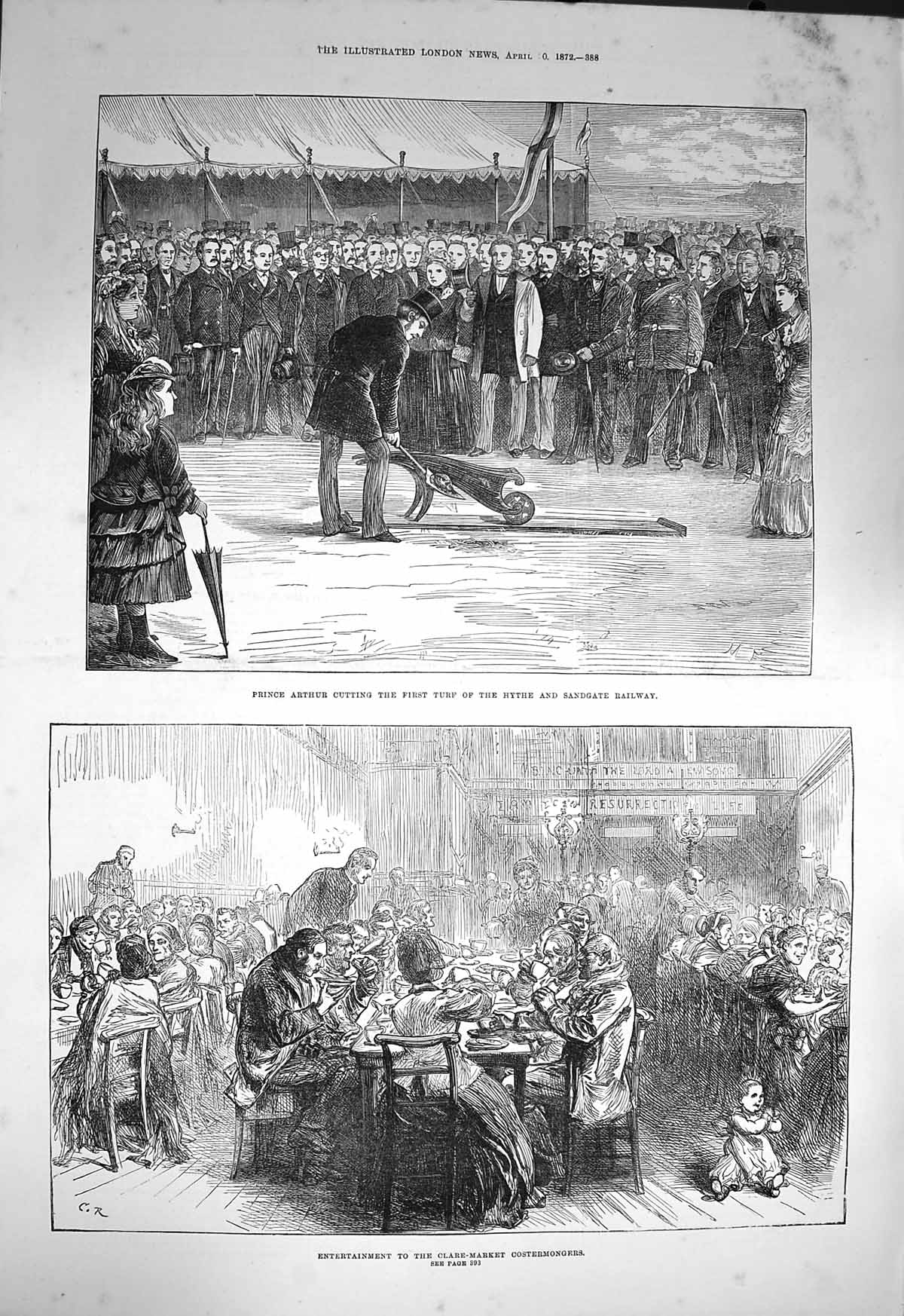 Original Old Antique Print 1872 Prince Arthur Sandgate Railway Costermongers