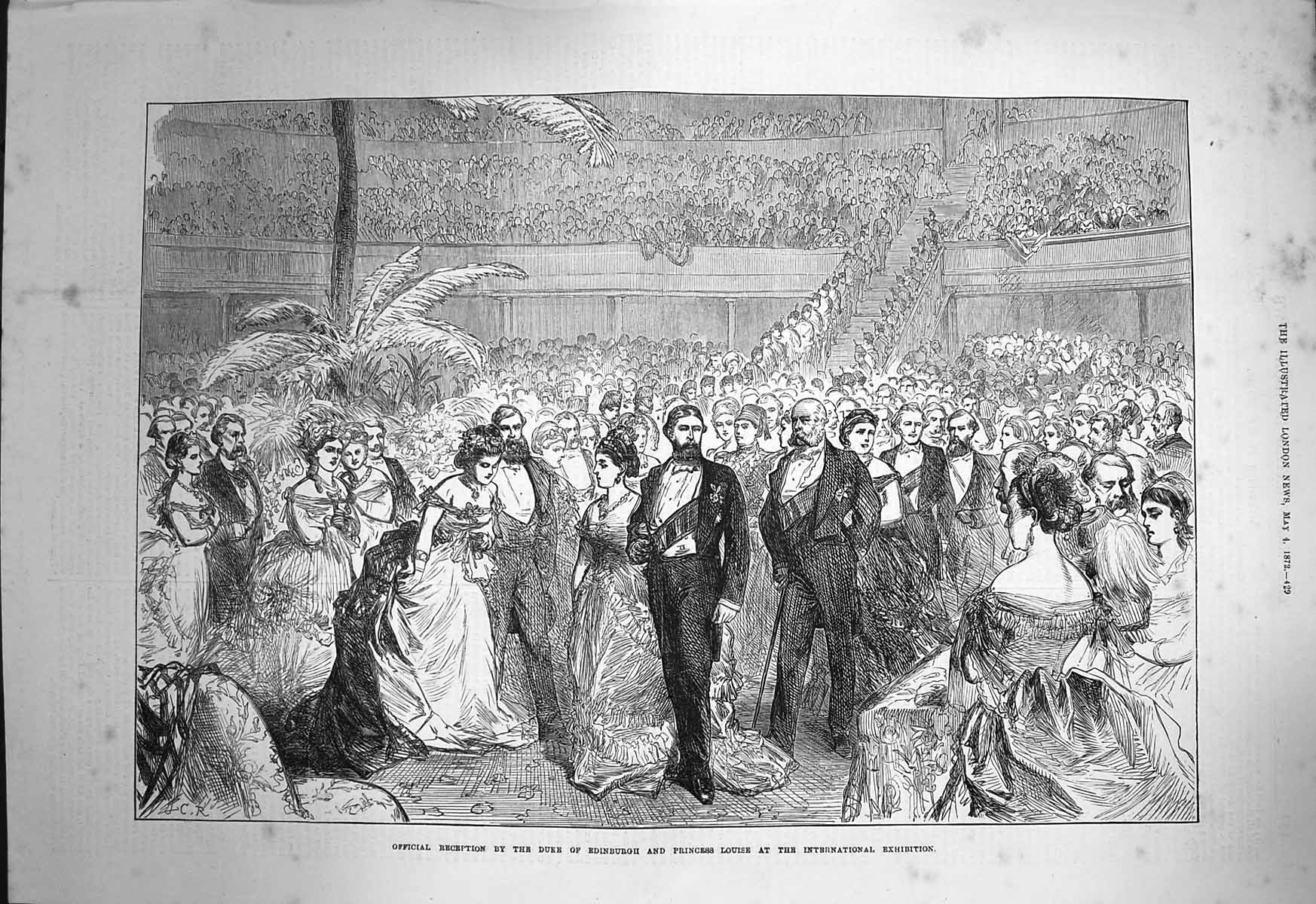 Original Old Antique Print 1872 Reception Duke Edinburgh Princess Louise 19th