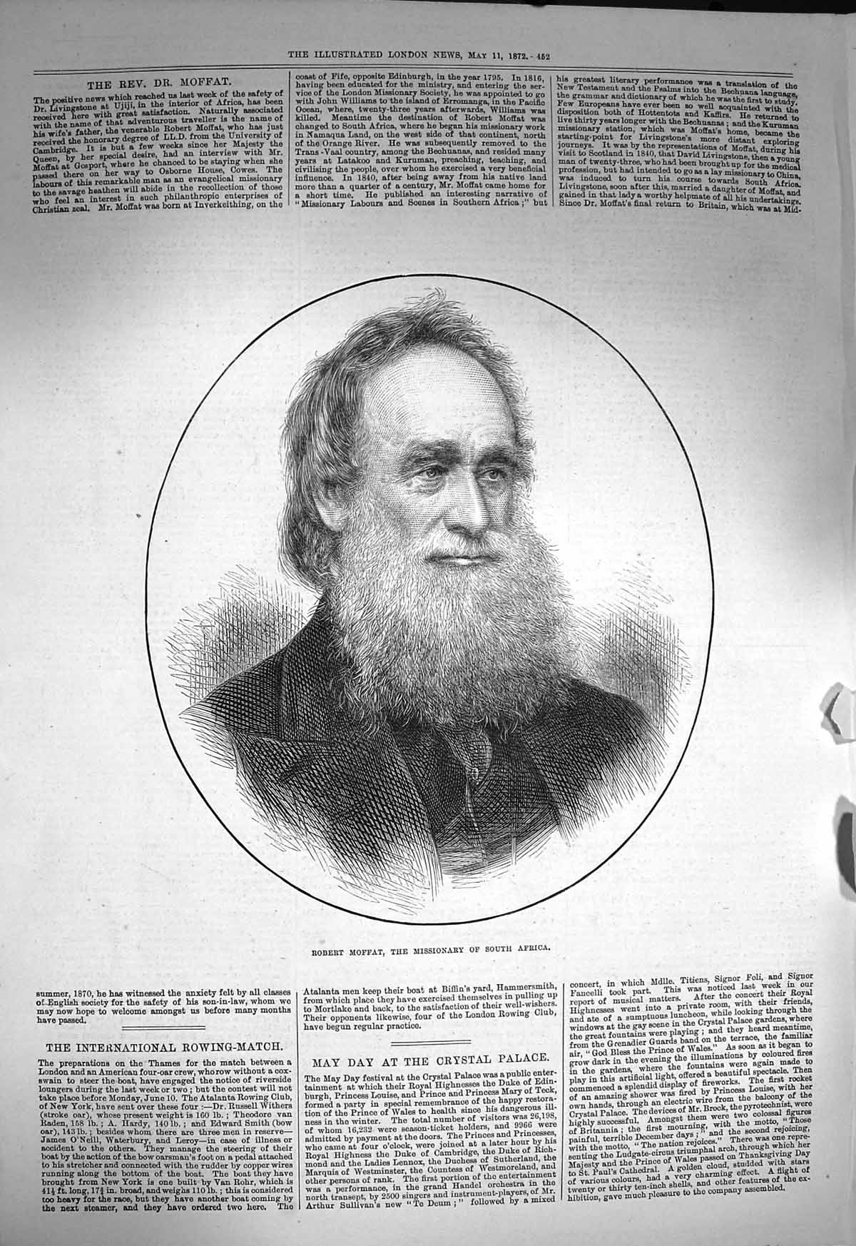 Original Old Antique Print 1872 Portrait Robert Moffat Missionary South 19th