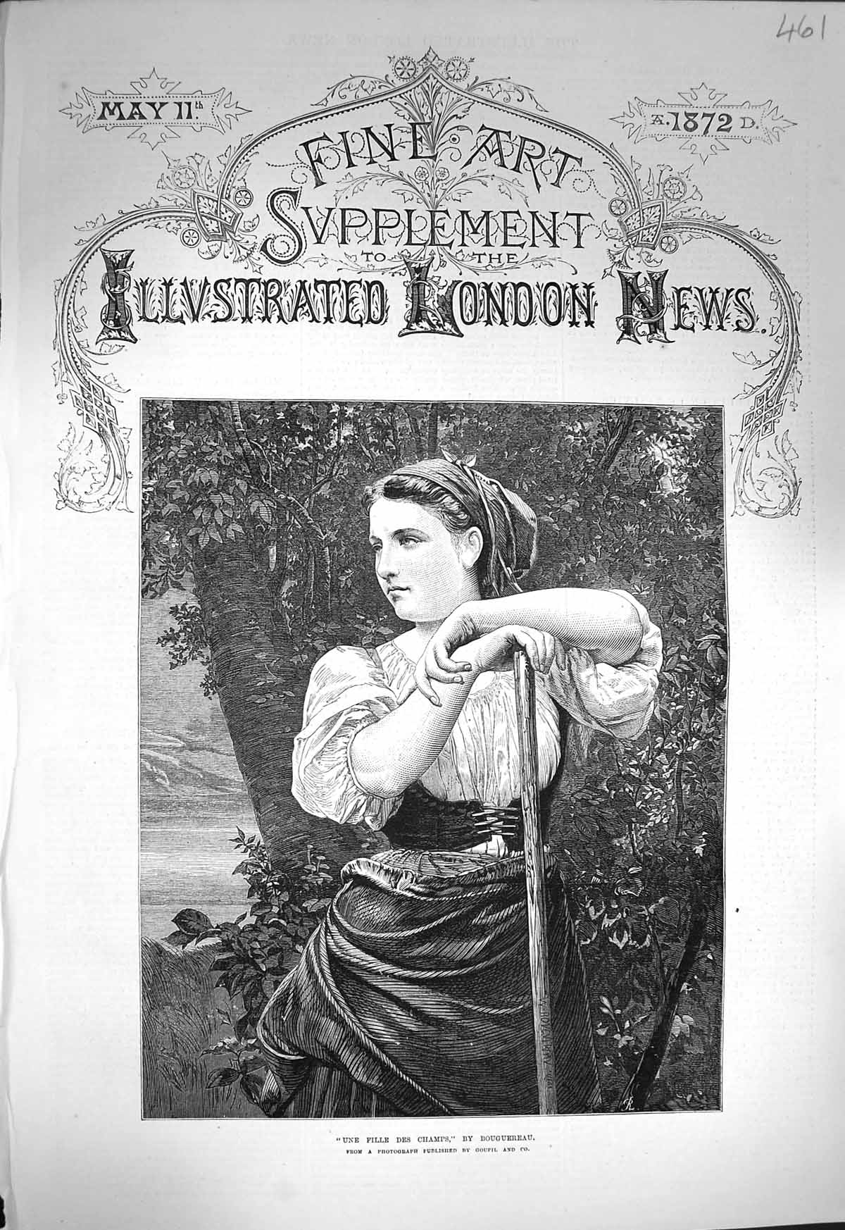 Original Old Antique Print 1872 Une Fille Des Champs French Girl Bouguereau