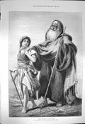 Original Old Antique Print 1872 Filial Affection Shepherd Man Girl Carl Haag