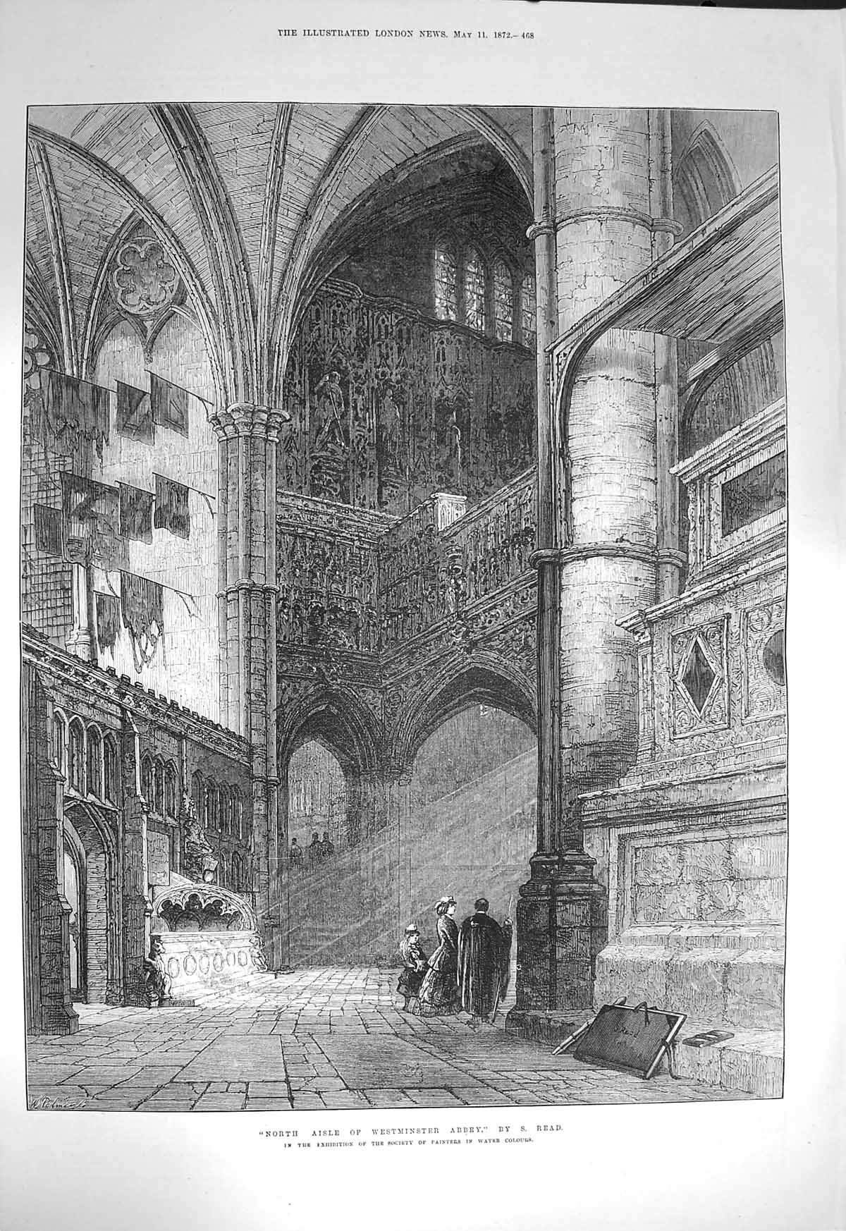Old Antique Print 1872 North Aisle Westminster Abbey Architecture London 19th