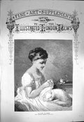 Original Old Antique Print 1872 Le Favori Young Woman Cat 19th