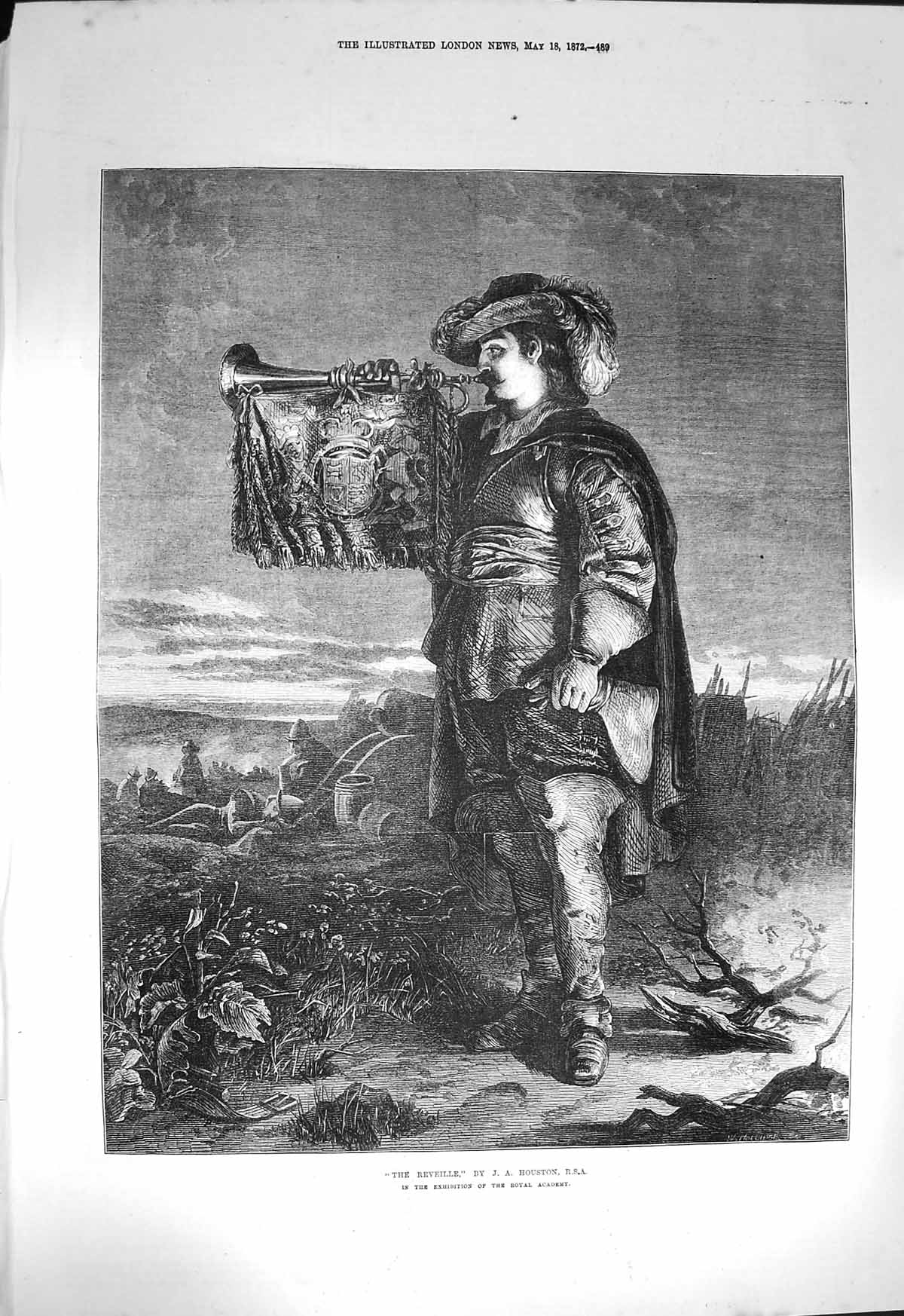 Original Old Antique Print 1872 Reveille Man Uniform Trumpet Houston Fine Art