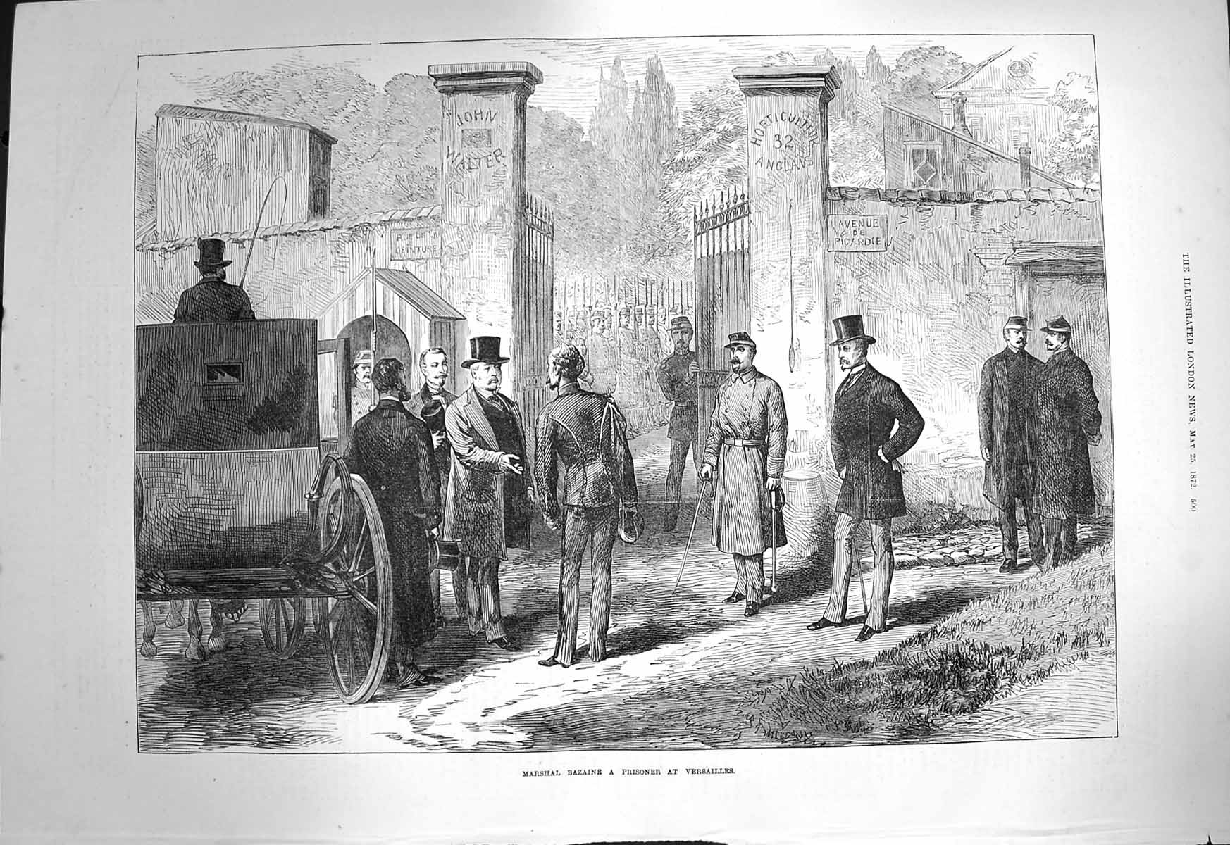 Old Antique Print 1872 Foreign Legion Marshal Bazaine Prisoner Versailles 19th