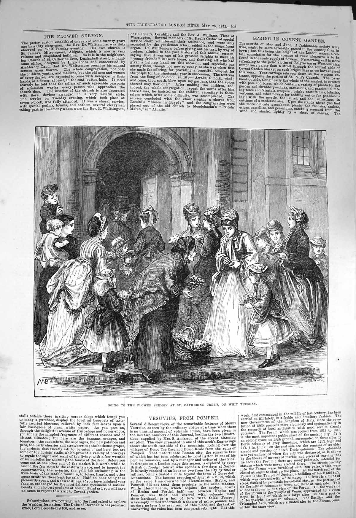Old Antique Print 1872 Flower Sermon St. Catherine'S Cree'S Whit Tuesday 19th