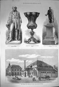 Original Old Antique Print 1872 Statue Ramsden Working Men Baths Barrow-In- 19th