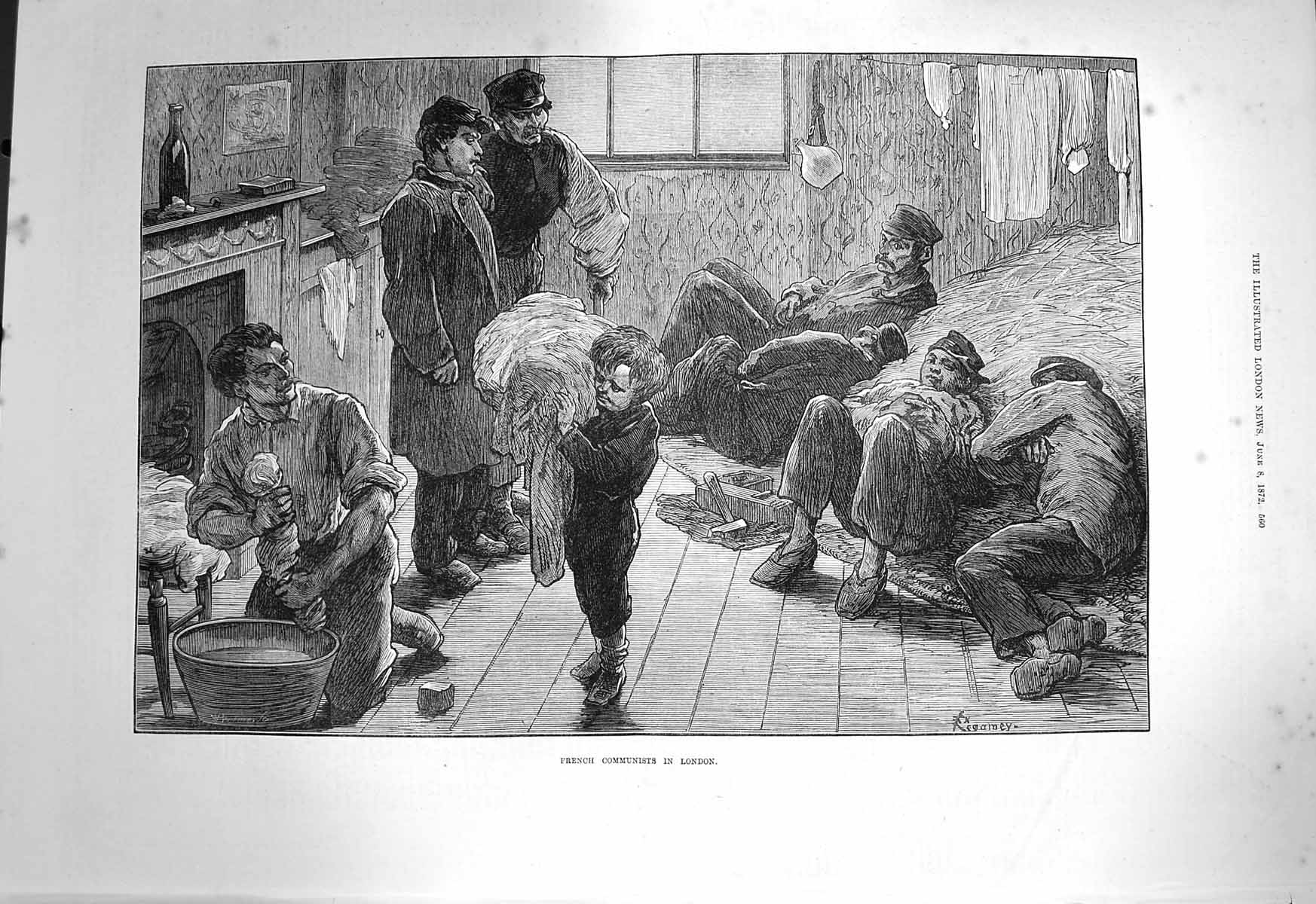 Original Old Antique Print 1872 French Comminists London Children Victorian