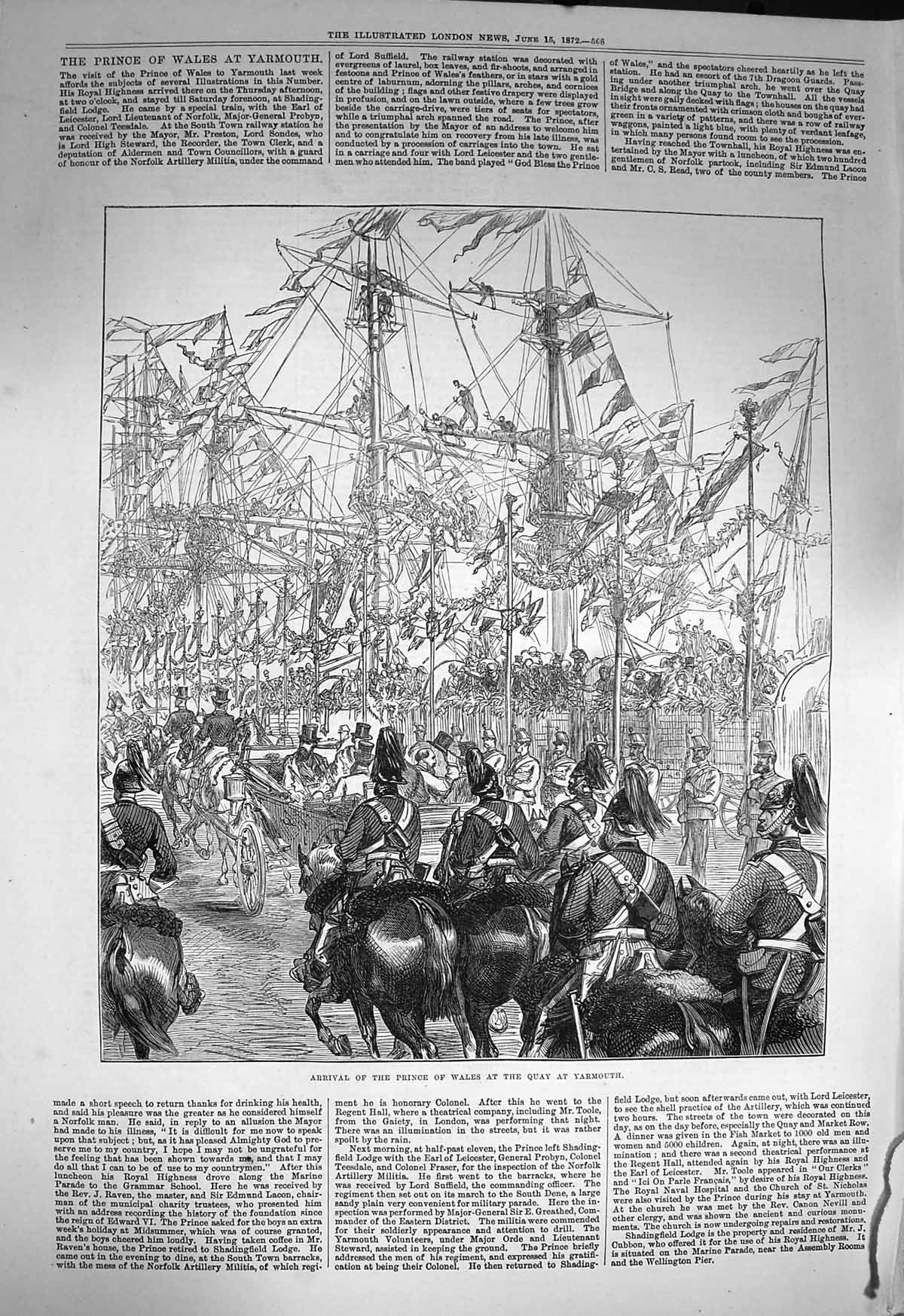 Original Old Antique Print 1872 Prince Wales Quay Yarmouth Ships Siers 19th