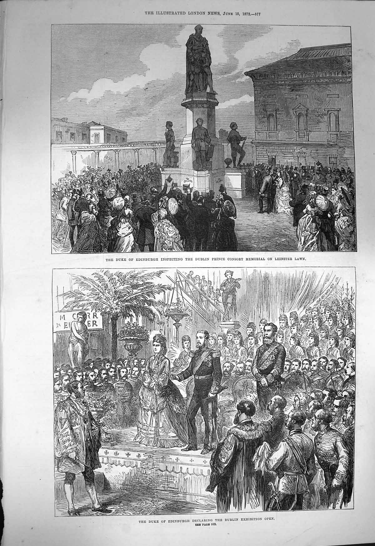 Original Old Antique Print 1872 Duke Edinburgh Dublin Consort Leinster Ireland