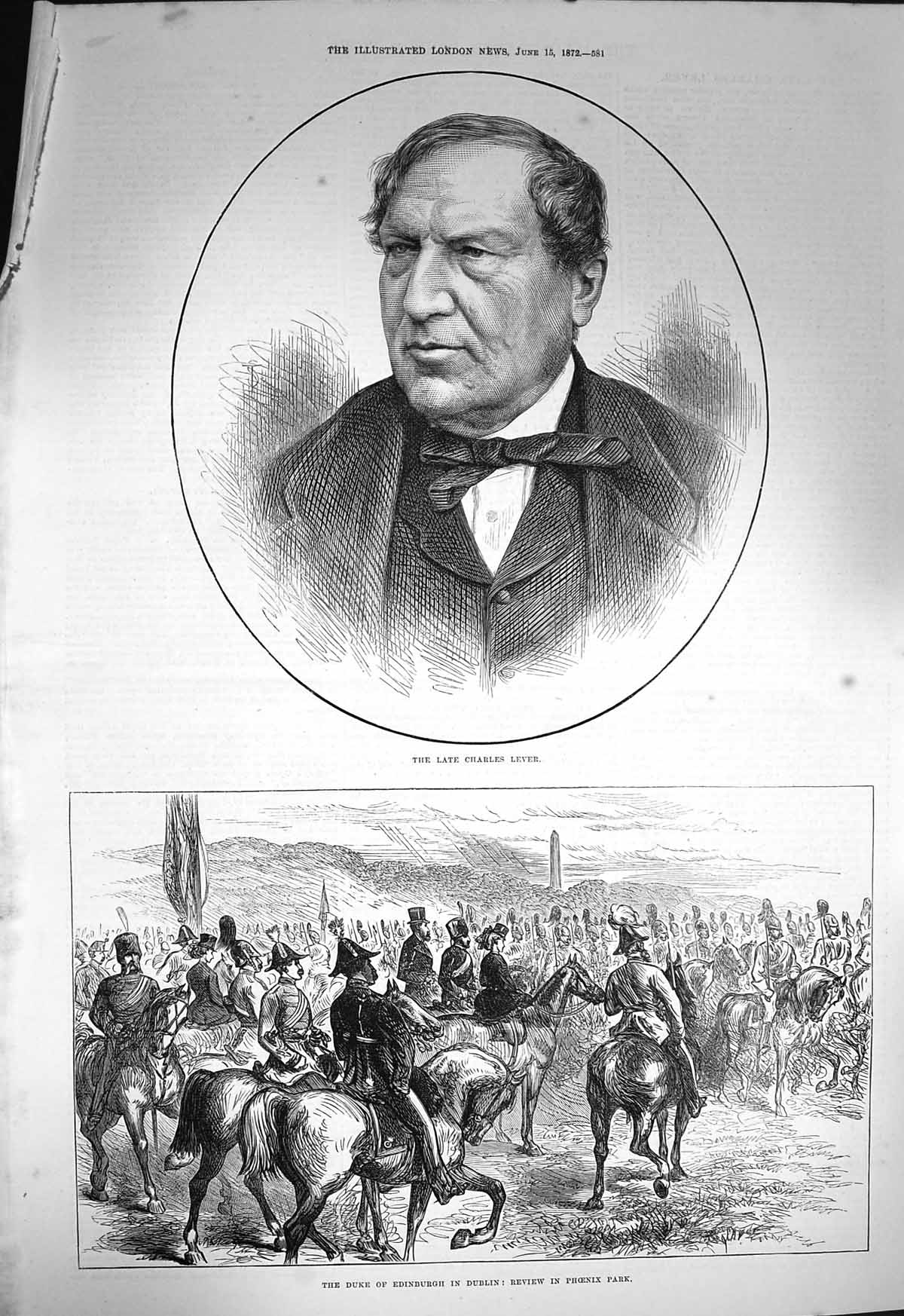 Old Antique Print 1872 Charles Lever Duke Edinburgh Dublin Phoenix Park 19th