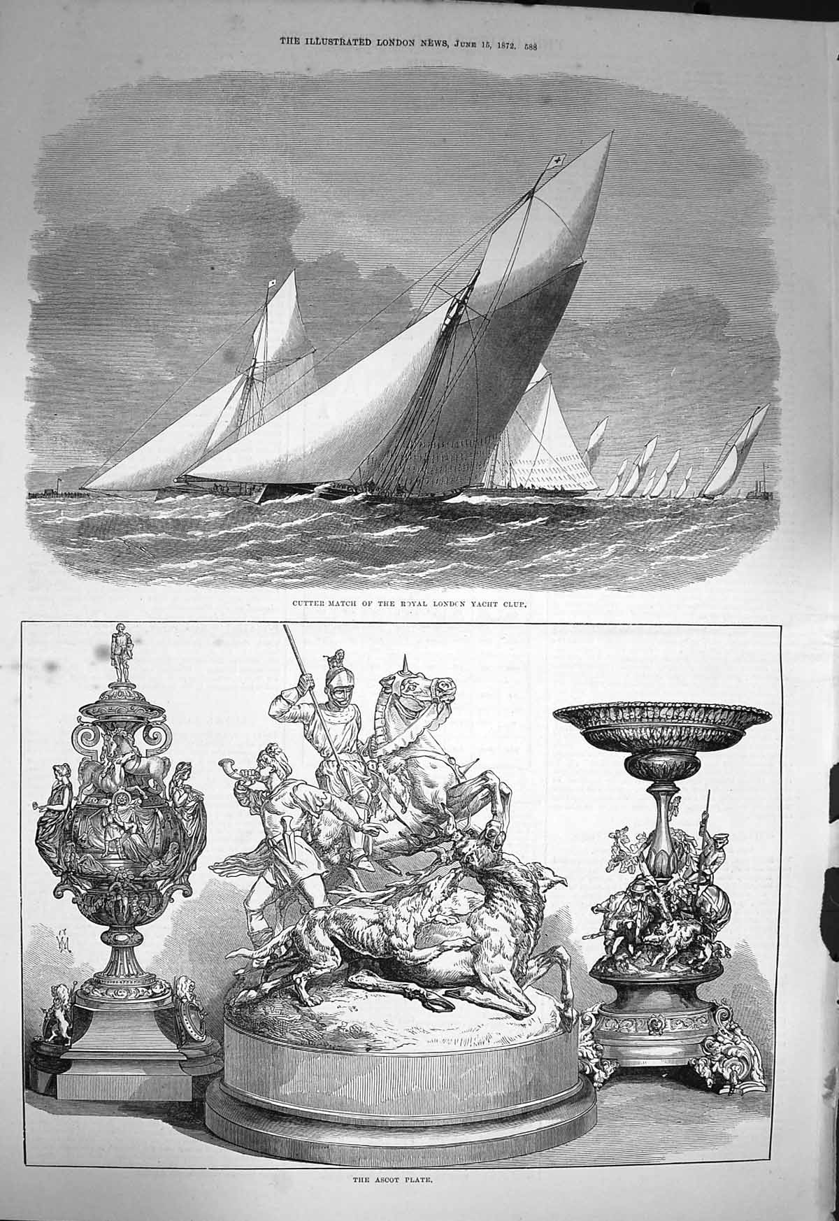 Old Antique Print 1872 Cutter Match Royal London Yacht Club Ascot Plate 19th