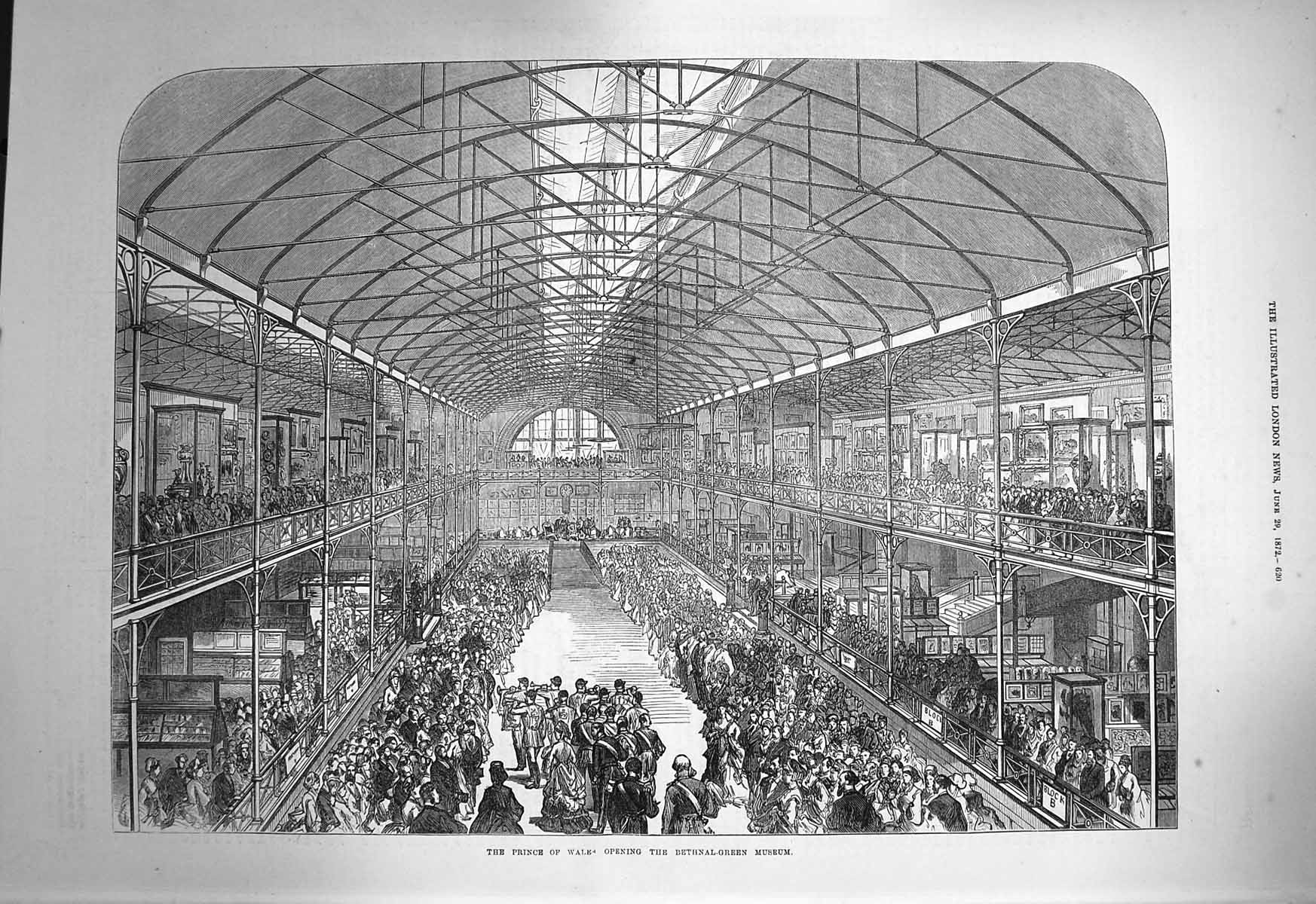 Original Old Antique Print 1872 Prince Wales Opening Bethnal Green Museum 19th