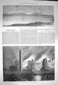 Original Old Antique Print 1872 Strait Fuca Mount Olympus Fire Cockhedge Mill
