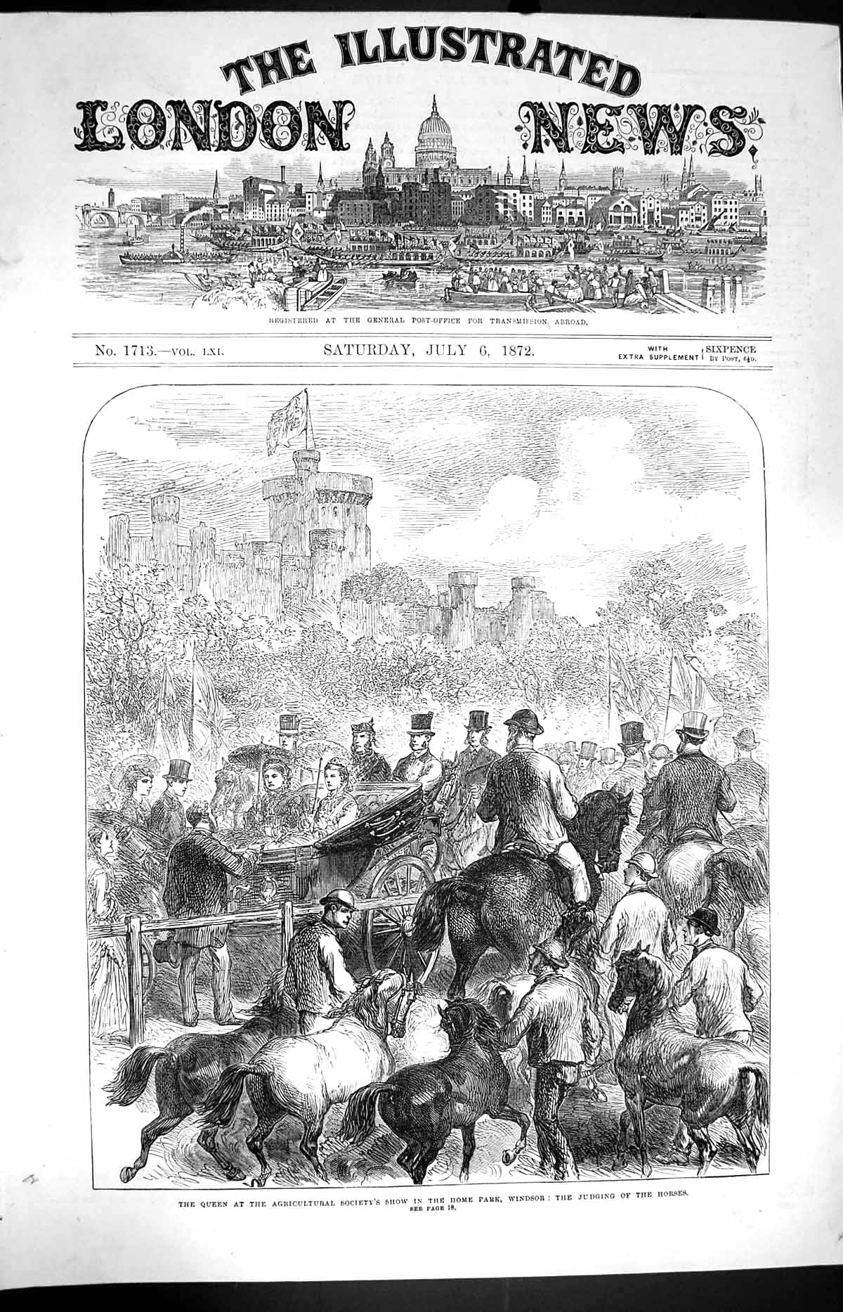 Antique Old Print *3975 1872 Queen Agricultural Show Home Park Windsor Horses