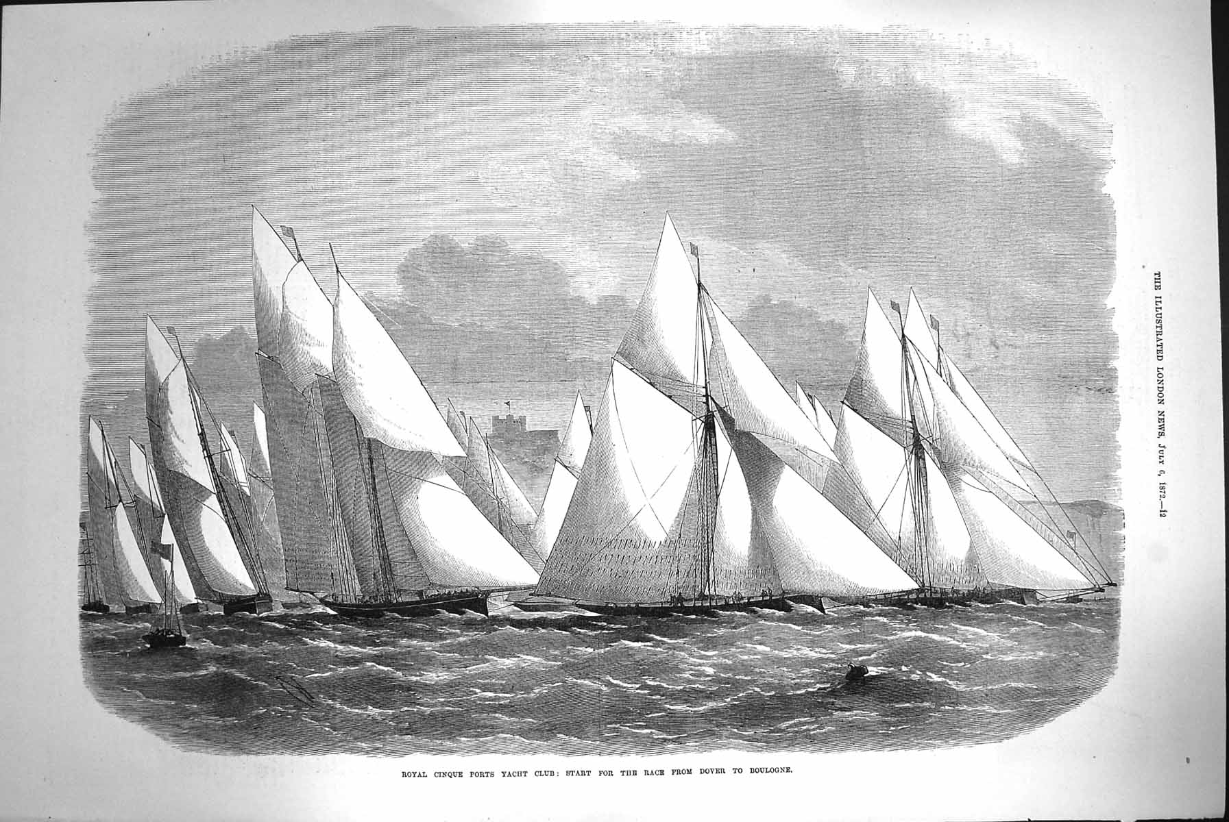 Original Old Antique Print 1872 Royal Cinque Ports Yacht Club Dover B Victorian