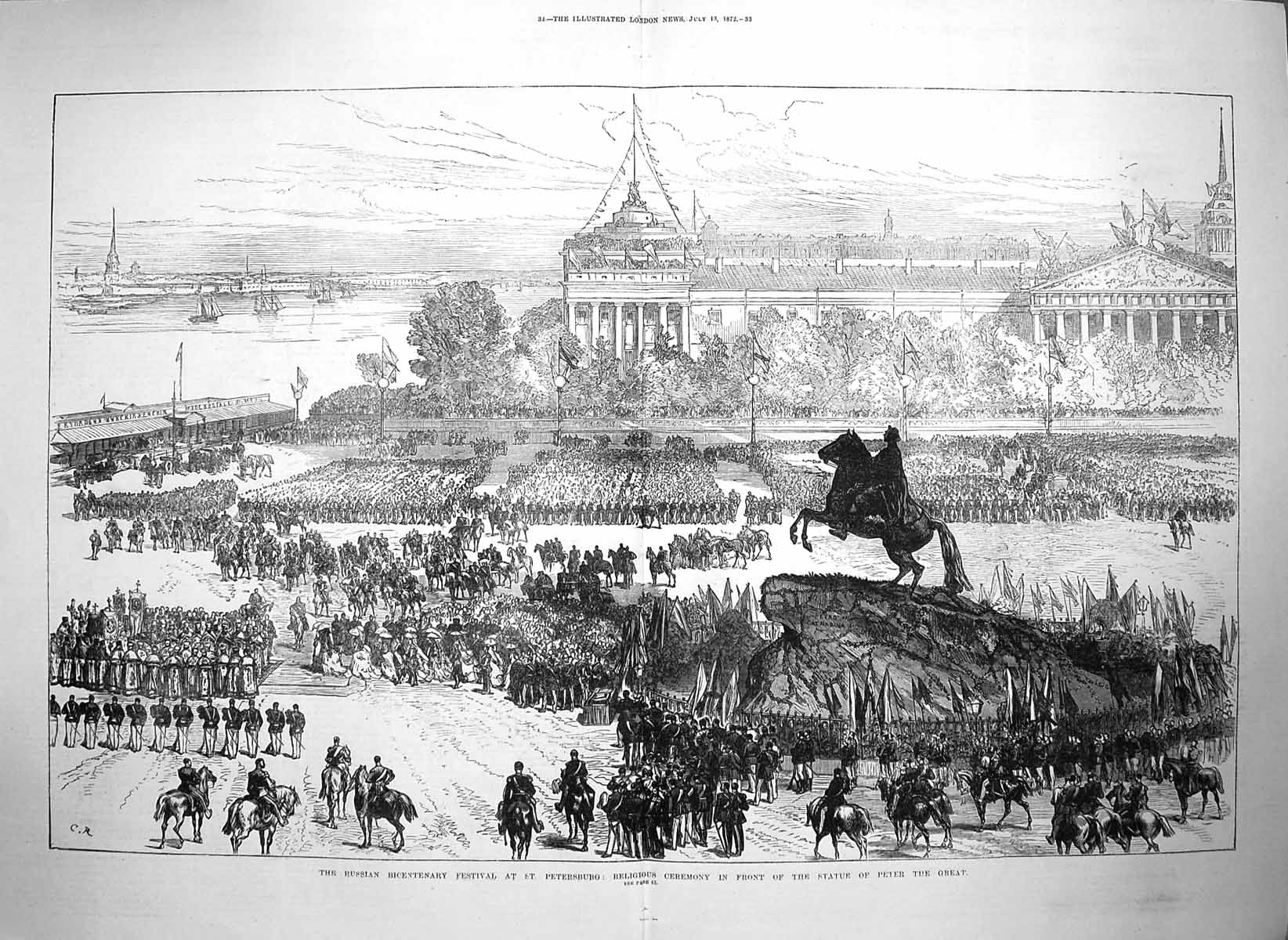 Old Antique Print 1872 Russian Bicentenary Petersburg Statue Peter Great 0 19th