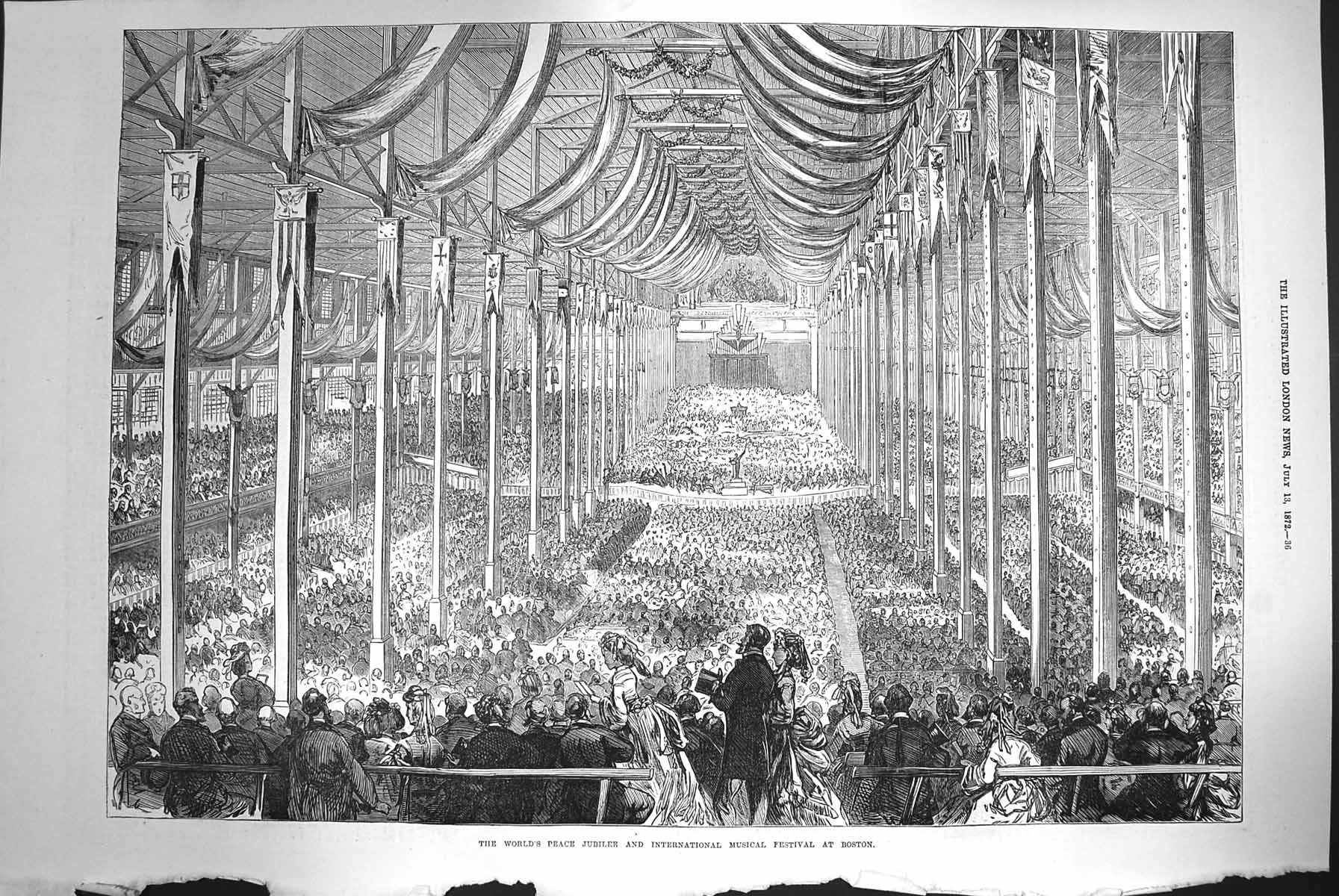 Original Old Antique Print 1872 Peace Jubilee Musical Festival Boston Lau 19th