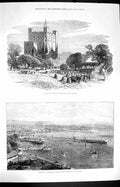 Old Antique Print 1872 Rochester Castle Public Gardens Pier Douglas Isle 19th