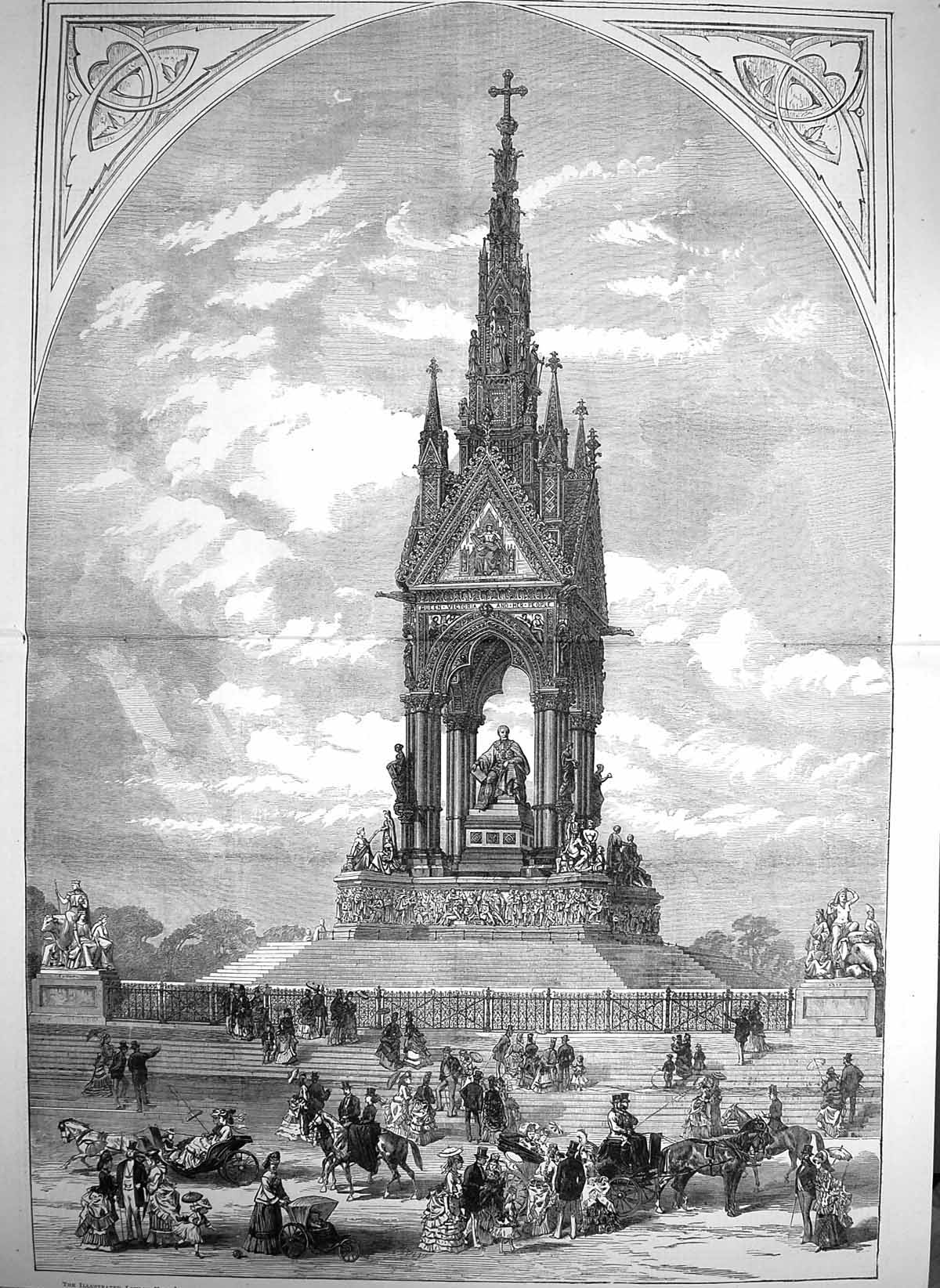 Original Old Antique Print 1872 Prince Consort National Memorial Fine Art 0 19th