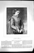 Original Old Antique Print 1872 Portrait Viola Young Man Herrick 19th