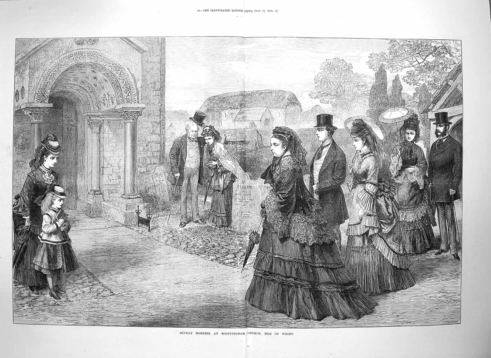 Original Old Antique Print 1872 Sunday Morning Whippingham Church Isle Wight 0