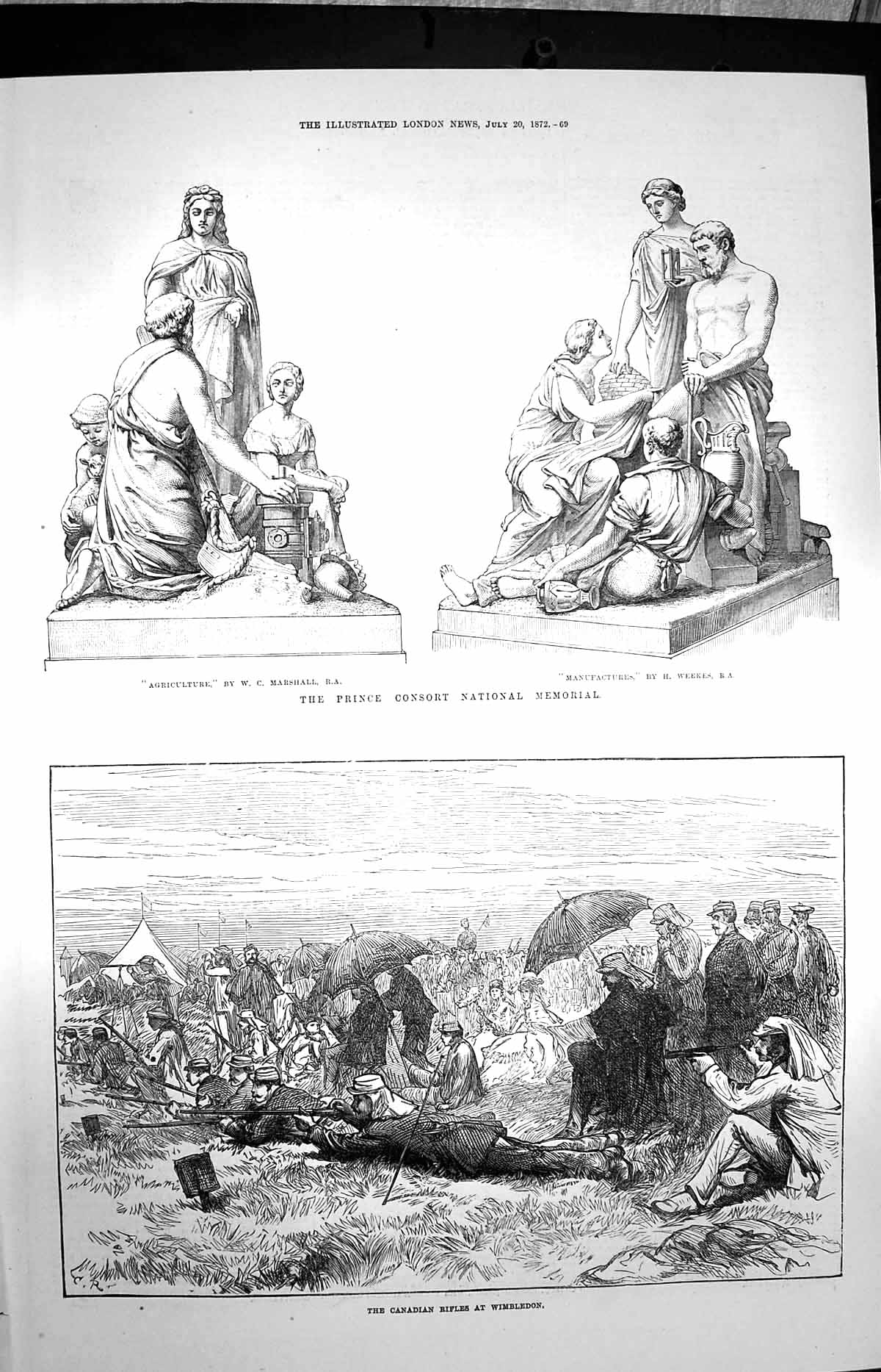Old Antique Print 1872 Canadian Rifles Wimbledon Prince Consort Memorial 19th