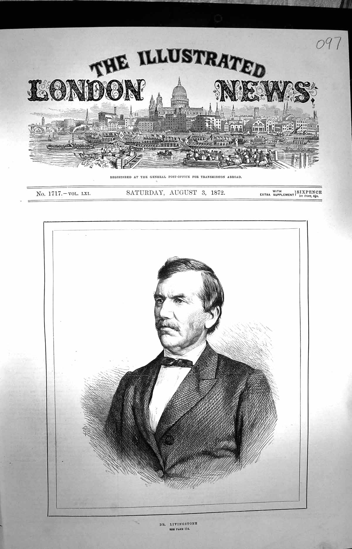 Original Old Antique Print 1872 Portrait Dr. Livi 19th Century