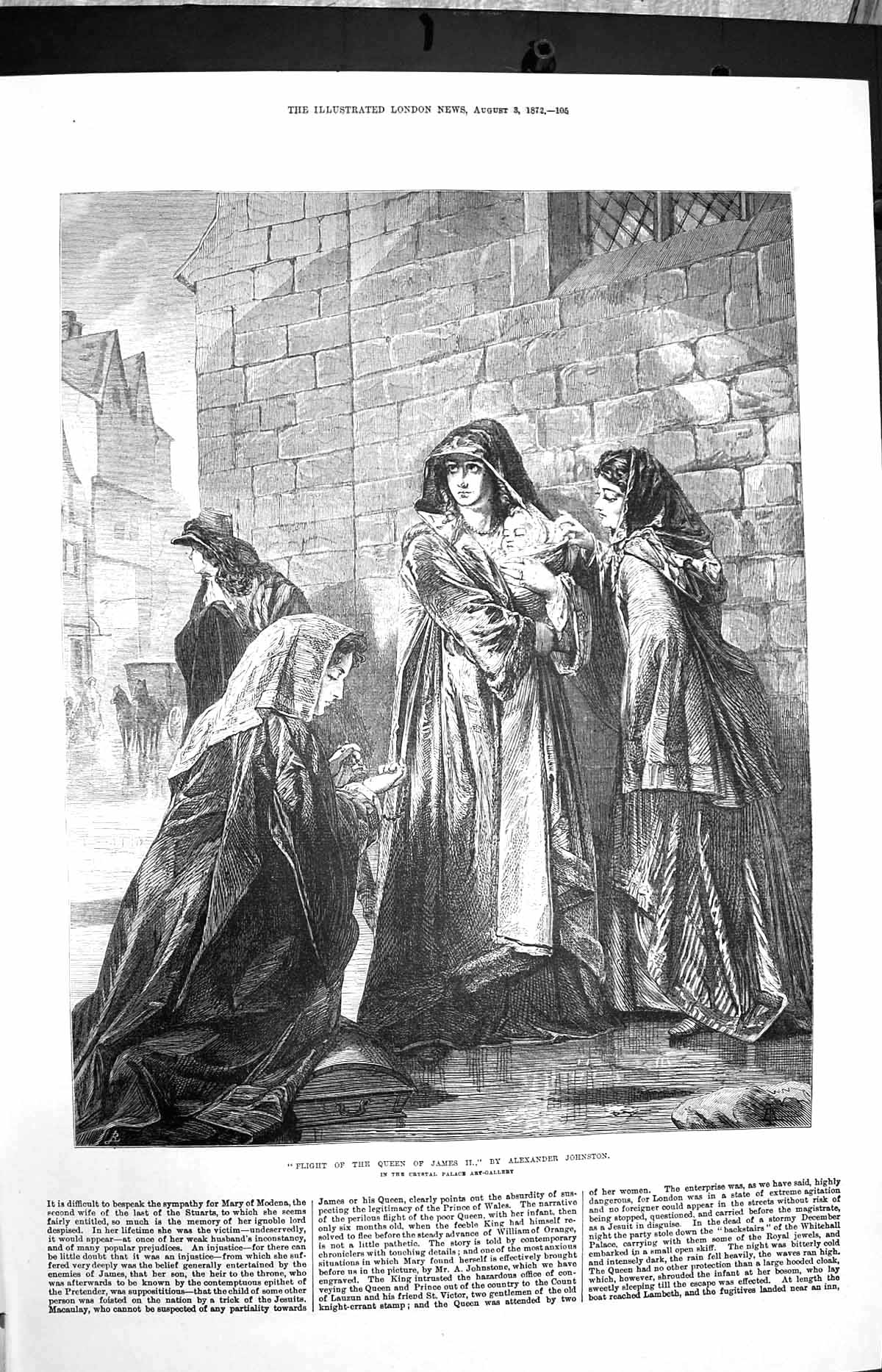Original Old Antique Print 1872 Flight Queen James Alexander Johnston Fine Art