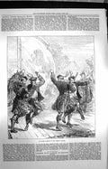 Original Old Antique Print 1872 Highland Dancing Crystlal Palace Dancing Kilts