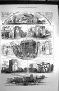 Original Old Antique Print 1872 Christchurch Abbey Southampton Bargate Netley