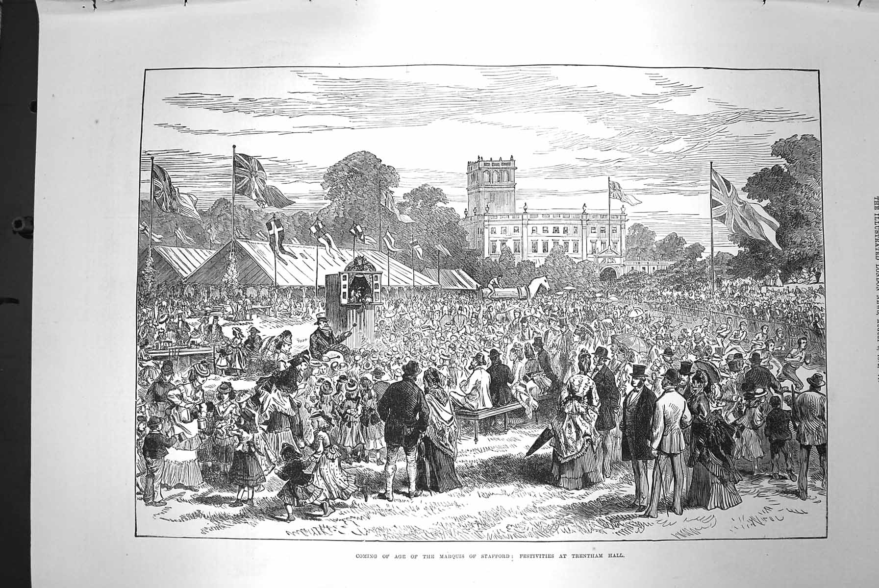 Original Old Antique Print 1872 Festivities Trentham Hall Marquis Stafford 19th