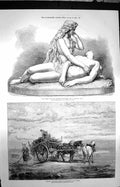 Original Old Antique Print 1872 Siren Drowned Leander Carting Seaweed Normandy