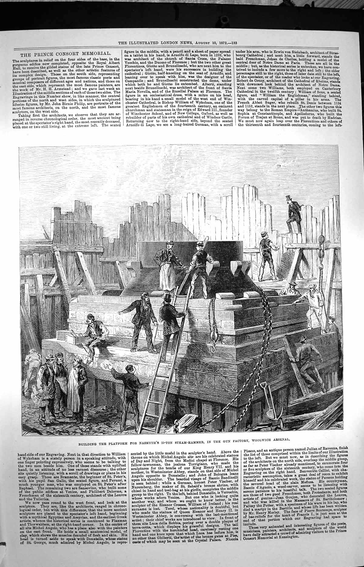 Original Old Antique Print 1872 Nasmyth Steam-Hammer Gun Factory Woolwich 19th