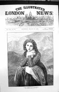 Original Old Antique Print 1872 Portrait Mignon Pensive Beautiful Lady 19th
