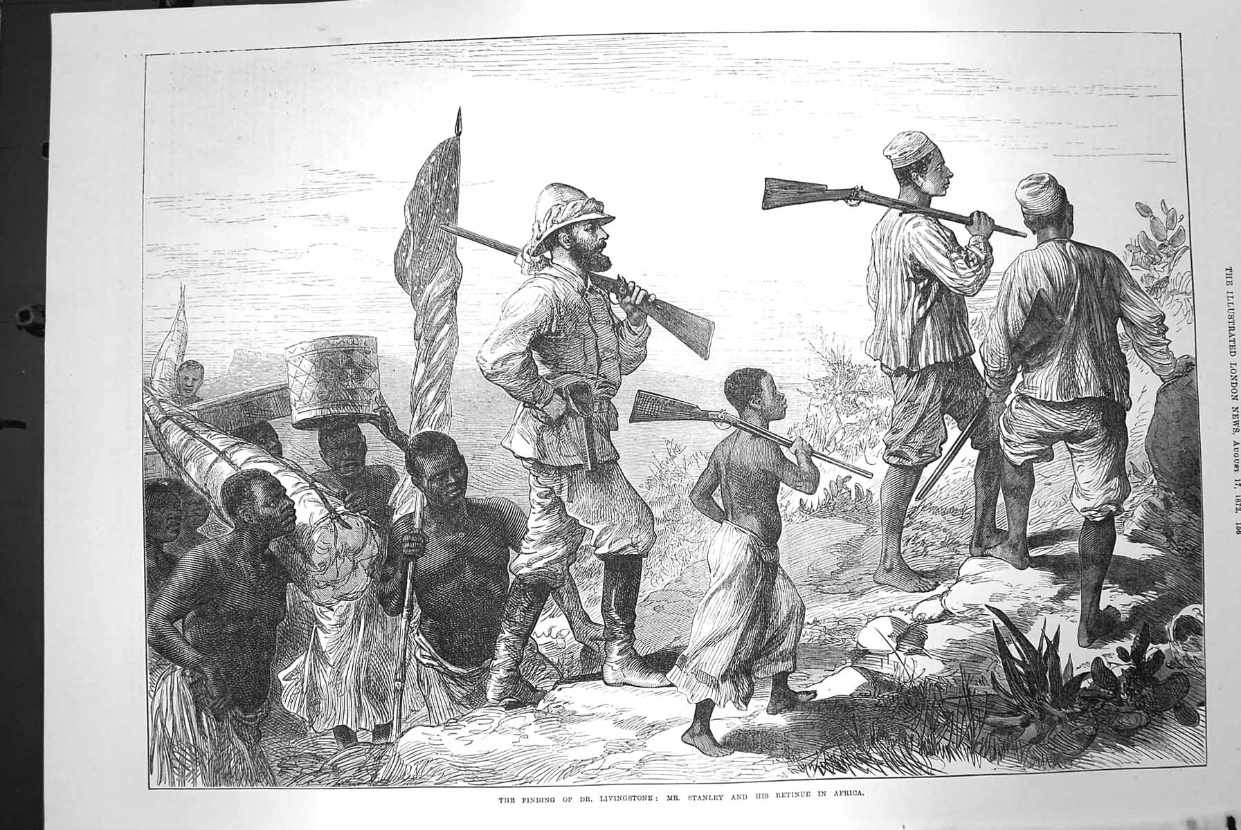 Original Old Antique Print 1872 Stanley Retinue Africa Finding Dr. Livingstone