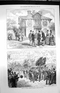Original Old Antique Print 1872 Chalet Cordier Thiers Trouville German Festival