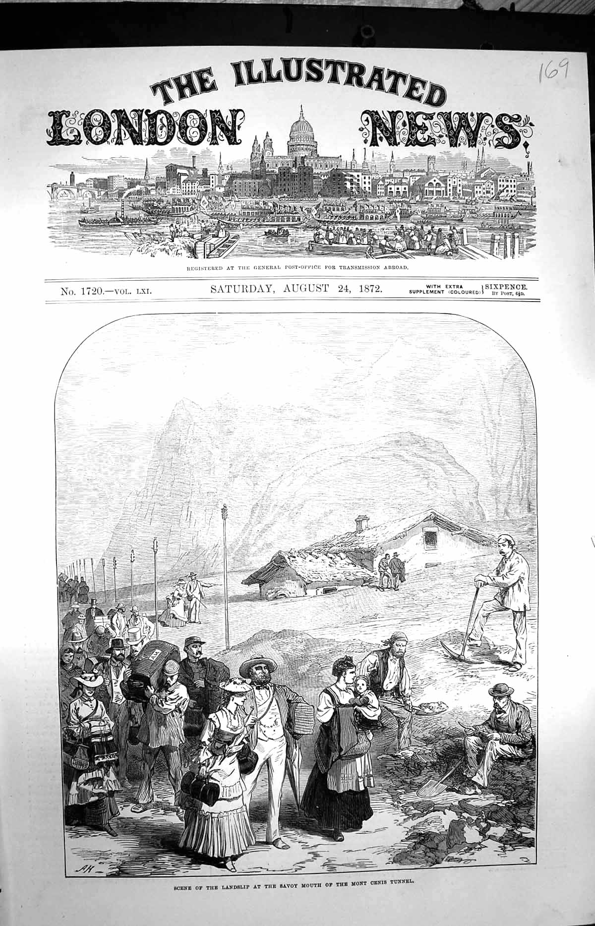 Old Antique Print 1872 Landslip Savoy Mouth Mont Cenis Tunnel Mountains 19th