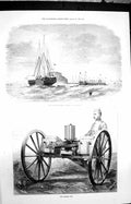 Original Old Antique Print 1872 Prince Wales Weymouth Ships Gatling Gun Sier