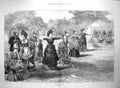 Original Old Antique Print 1872 Ladies Archery Bow Arrow Sport Tent Targets