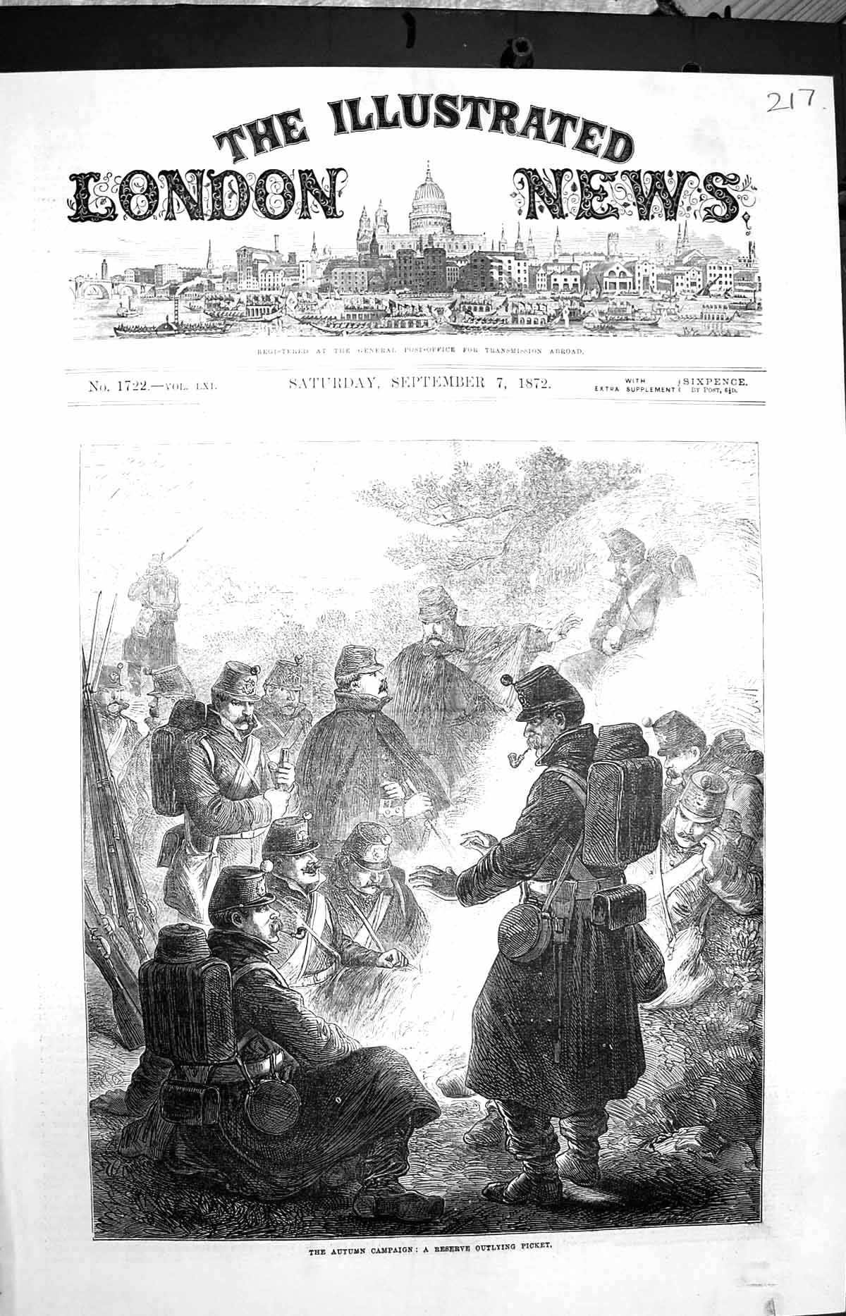 Original Old Antique Print 1872 Autumn Campaign Reserve Sier Outlying Picket