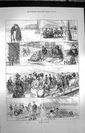Original Old Antique Print 1872 Margate Sands Beach Jetty Seaside Bathing Sea