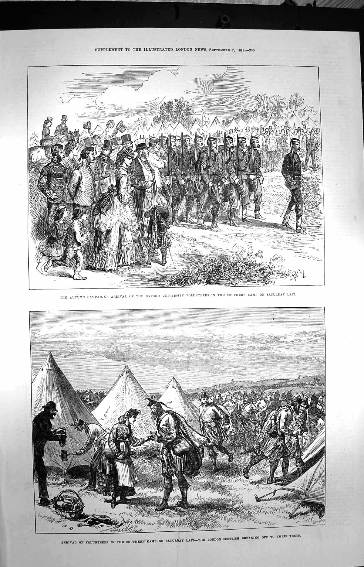 Original Old Antique Print 1872 Oxford University Volunteers Siers London War