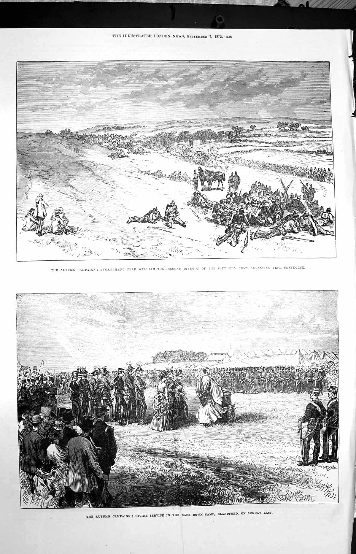 Original Old Antique Print 1872 Siers Witchampton Cranborne Camp Blandford 19th