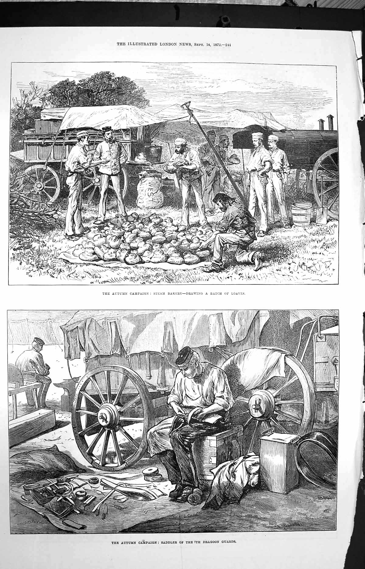 Original Old Antique Print 1872 Steam Bakery Siers Saddler Dragoon Guards 19th