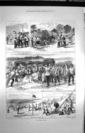 Original Old Antique Print 1872 Autumn Campaign Siers Transport Waggons Camp