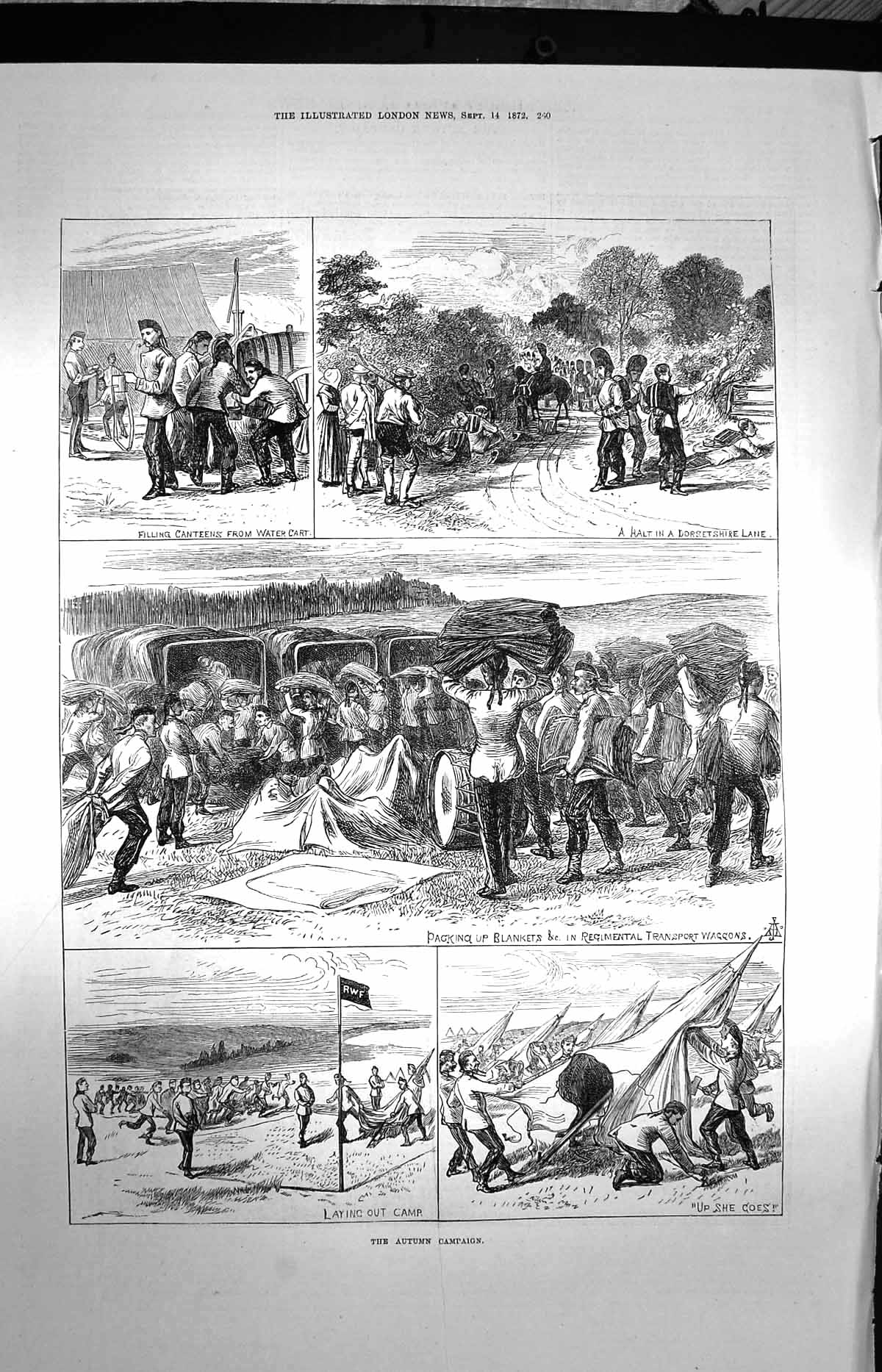 Original Old Antique Print 1872 Autumn Campaign Siers Transport Waggons Camp